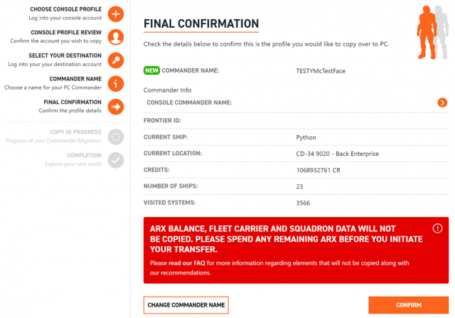 elite dangerous commander transfer