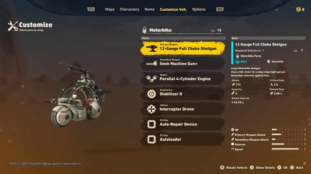 Customisation menu SAND LAND